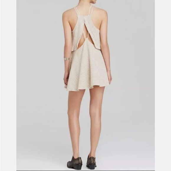 Free People Cream Linen/Cotton Mini Dress With Fun Back - Picture 5 of 13
